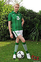 Irish blonde in soccer uniform