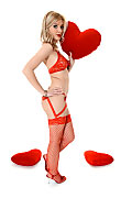 blonde in red stockings