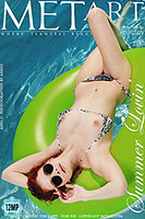 Latvian redhead Adel C take off her bikini and poses naked near pool