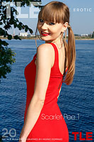 Natalie Russ in red dress outdoors pee action